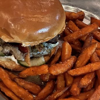 Eureka! - Double stack Double Stacked Cheeseburger with Side of Sweet Potato Fries - American Near Me - Roseville, California Eureka! - Double stack Double Stacked Cheeseburger with Side of Sweet Potato Fries - American Near Me - Roseville, California
