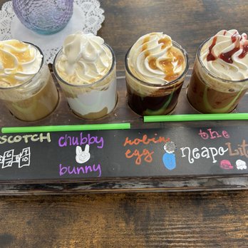 2540 Coffee House - Coffee flight of: Hopscotch, Chubby Bunny, Robin Egg, and Neapolitan. - Coffee & Tea Near Me - Superior, Wisconsin 2540 Coffee House - Coffee flight of: Hopscotch, Chubby Bunny, Robin Egg, and Neapolitan. - Coffee & Tea Near Me - Superior, Wisconsin