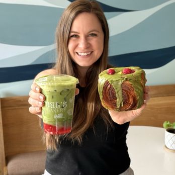 Val's Bakery - Strawberry Matcha latte and raspberry Matcha croissant - Bakeries Near Me - Dayton, Ohio