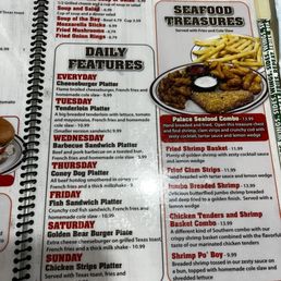 Daily specials menu page Daily specials menu page