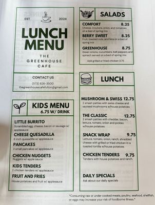Menu photo 2 The Greenhouse Cafe Fulton, MO