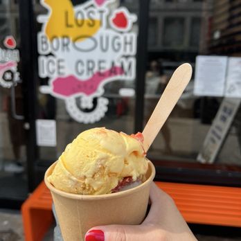 Lost Borough Ice Cream - Bizcocho with guava and cake pieces on top and goat cheese with fig and walnuts underneath - Ice Cream & Frozen Yogurt Near Me - New York, New York Lost Borough Ice Cream - Bizcocho with guava and cake pieces on top and goat cheese with fig and walnuts underneath - Ice Cream & Frozen Yogurt Near Me - New York, New York