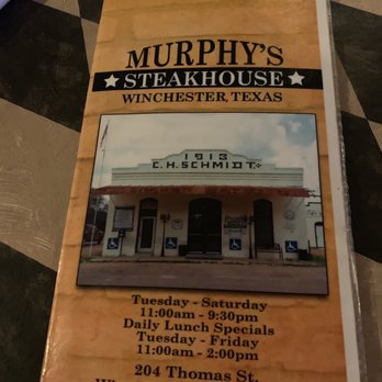 Murphy's Steakhouse - Cover of menu with a picture of the front. - Steakhouses Near Me - Winchester, Texas