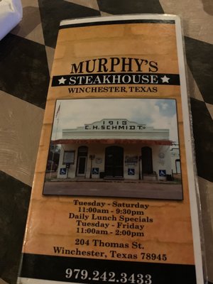 Menu photo 4 Murphy's Steakhouse Winchester, TX