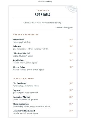 Menu photo 1 Aster Hall Chicago, IL