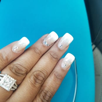 Magic Nails - Wedding nails with nude french ombre and rhinestones - Nail Salons Near Me - Oak Brook, Illinois