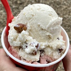 Bruster's Real Ice Cream - Small cup of pecan vanilla and pecan strawberry