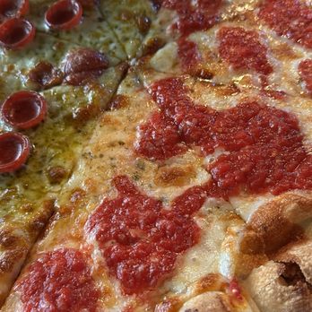 Lee's Tavern - Large Pizza : Half Traditional Cheese, Half Pesto w/ Pepperoni - Pizza Near Me - Staten Island, New York