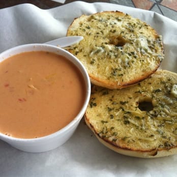 The Bagel Corner - Artichoke bisque with toasted plain bagel topped with garlic butter - Bagels Near Me - Salinas, California
