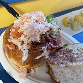 Splash Cafe - "Fully Loaded" chowder in bread bowl! Yum - American Near Me - Pismo Beach, California