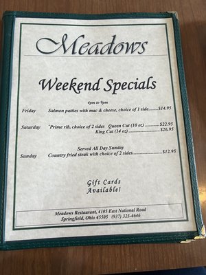 Menu photo 8 Meadows Restaurant Springfield, OH