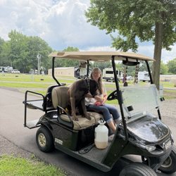 Spaulding Lake Campground - Pam heading out to get some work done.
