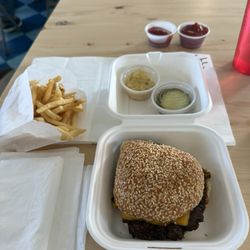 Matty’s Patty’s Burger Club - Patty single w 3oz meat. Matty Sauce. Combo w/ fries and I added pickles
