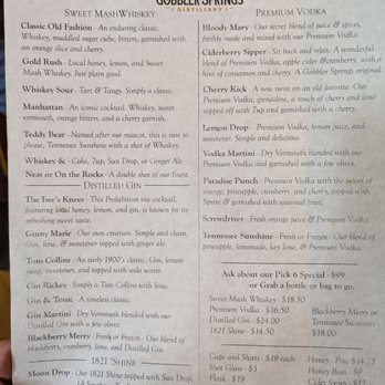 Gobbler Springs - The menu as of 8/07/25. - Whiskey Bars Near Me - Lawrenceburg, Tennessee