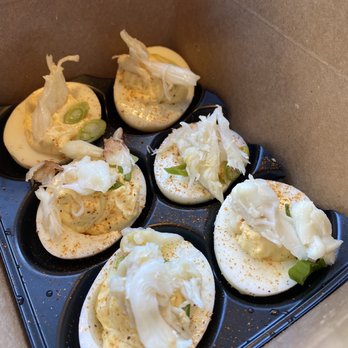 Taylor Shellfish Oyster Bar - Deviled eggs with crab on top - Seafood Near Me - Seattle, Washington