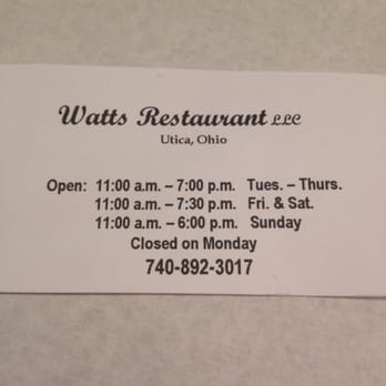 Watts Restaurant - restaurant hours - Seafood Near Me - Utica, Ohio