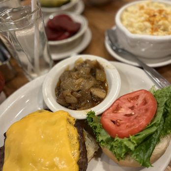 Junior's Restaurant - Steak burger side of slaw, sautéed onions and pickles - Bakeries Near Me - Brooklyn, New York