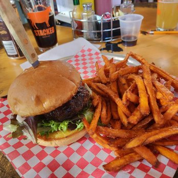 Stacked STL - Goat cheese merlot burger with sweet potato fries! - Burgers Near Me - Saint Louis, Missouri Stacked STL - Goat cheese merlot burger with sweet potato fries! - Burgers Near Me - Saint Louis, Missouri