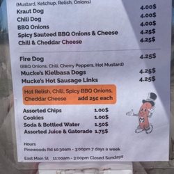Kurt’s Mucke’s Hot Dogs - Kurt's Mucke's Menu