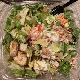 Garden salad with breaded chicken and ranch dressing