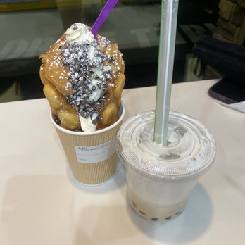 Sweet Peak - chunky monkey bubble waffle and tiger boba milk tea - Bubble Tea Near Me - Colorado Springs, Colorado Sweet Peak - chunky monkey bubble waffle and tiger boba milk tea - Bubble Tea Near Me - Colorado Springs, Colorado