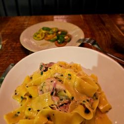 Canto Corvino - Rabbit pappardelle and side of tomato salad