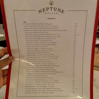 Neptune Oyster - Wine list - Seafood Near Me - Boston, Massachusetts