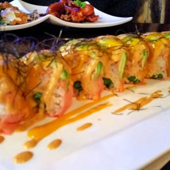Aria Fusion - The Painted Lady - lobster, mango, asparagus, topped with spicy tuna, spicy mayo and just plain delish. - Asian Fusion Near Me - Harrison, New York Aria Fusion - The Painted Lady - lobster, mango, asparagus, topped with spicy tuna, spicy mayo and just plain delish. - Asian Fusion Near Me - Harrison, New York