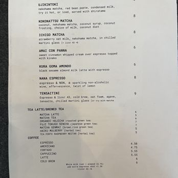 kodo - Cafe Drink Menu (1/14/24) - Cocktail Bars Near Me - Los Angeles, California