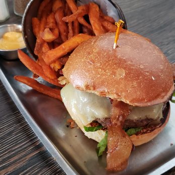A&B Burgers - Maple Bourbon Burger with Sweet Potato Fries - Burgers Near Me - Beverly, Massachusetts A&B Burgers - Maple Bourbon Burger with Sweet Potato Fries - Burgers Near Me - Beverly, Massachusetts