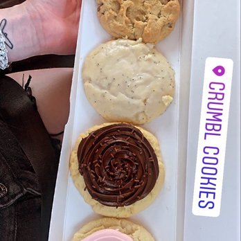 Crumbl - Folsom - 4 pack of cookies L-R chocolate chip, lemon poppyseed, chocolate cupcake, iced sugar - Bakeries Near Me - Folsom, California Crumbl - Folsom - 4 pack of cookies L-R chocolate chip, lemon poppyseed, chocolate cupcake, iced sugar - Bakeries Near Me - Folsom, California