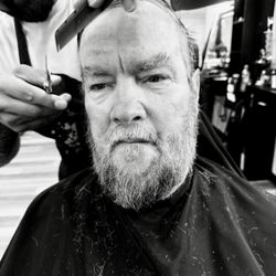 Rue's Barber Shop - Dad getting his beard trimmed