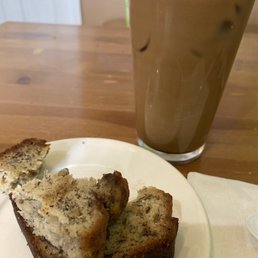Yummy banana bread, satisfying cold brew.
