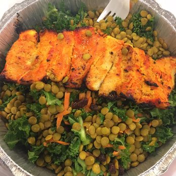 Pom & Olive - The Kale salad with chicken. OH MY WOW! This was delicious. Get it!!! - Mediterranean Near Me - Costa Mesa, California