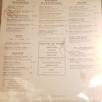 Bully Ranch Restaurant - The menu as of 9.2.21 - American Near Me - Vail, Colorado
