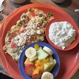 Healthy omelet with asparagus, feta, and turkey
