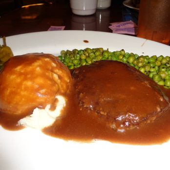 Riverview Restaurant - Choice Chopped Sirloin with Mashed Potatoes & Peas - American Near Me - Laughlin, Nevada