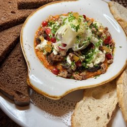 Rylu’s Bistro - Adobe mushrooms with marinated goat cheese app.