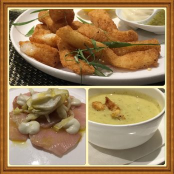 Qantas First Class Lounge - Fresh squid, hamachi and creamy Parmesan and broccoli soup - Airport Lounges Near Me - Los Angeles, California