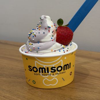 Somisomi - Ube/Horchata with sprinkles and a strawberry - Desserts Near Me - Sacramento, California Somisomi - Ube/Horchata with sprinkles and a strawberry - Desserts Near Me - Sacramento, California