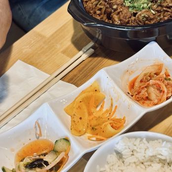 Kiwa Asian Kitchen - Assortment of sides with the bulgogi beef - Korean Near Me - Brandon, Florida Kiwa Asian Kitchen - Assortment of sides with the bulgogi beef - Korean Near Me - Brandon, Florida