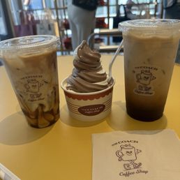 Sugar free iced coffee, soft serve and regular iced coffee. Sugar free iced coffee, soft serve and regular iced coffee.