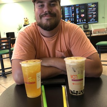ICTea - Mango green tea with peach boba and a peach milk teach with traditional boba - Coffee & Tea Near Me - Wichita, Kansas