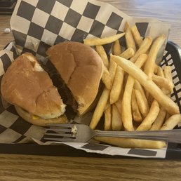 Burger basket. Burger is very thick and good size. Had a great flavor and I couldn't finish it.