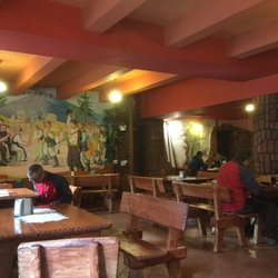 Restauracja Marysia - Beautiful mural. I was impressed with the modern and spotless toilet to the right.