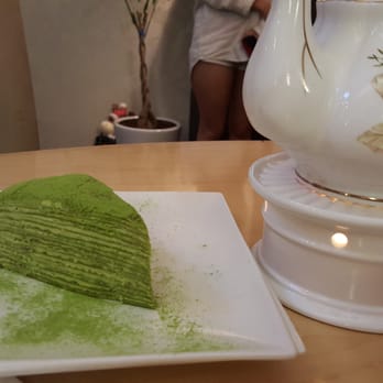 Prince Tea House - Green tea crepe cake and pot of rose - Tea Rooms Near Me - Flushing, New York