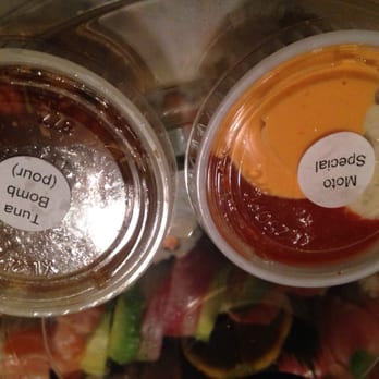 Moto Sushi - Neatly labeled special sauce! - Japanese Near Me - Glendale, California Moto Sushi - Neatly labeled special sauce! - Japanese Near Me - Glendale, California
