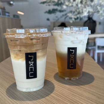 Bopomofo Cafe - Corn coffee latte (left) Jin Xuan Oolong Milk Tea (right) - Sandwiches Near Me - San Diego, California Bopomofo Cafe - Corn coffee latte (left) Jin Xuan Oolong Milk Tea (right) - Sandwiches Near Me - San Diego, California