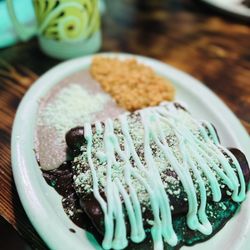 Los Cedros Mexican Restaurant - Mole Chicken Enchiladas with rice & beans - yum!