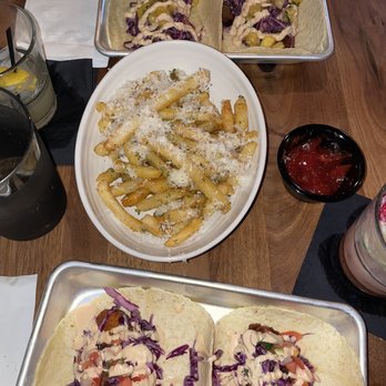 Bourbon's Kitchen & Cocktails - Pork tacos in back- fish tacos and truffle fries to share - Cocktail Bars Near Me - Framingham, Massachusetts Bourbon's Kitchen & Cocktails - Pork tacos in back- fish tacos and truffle fries to share - Cocktail Bars Near Me - Framingham, Massachusetts